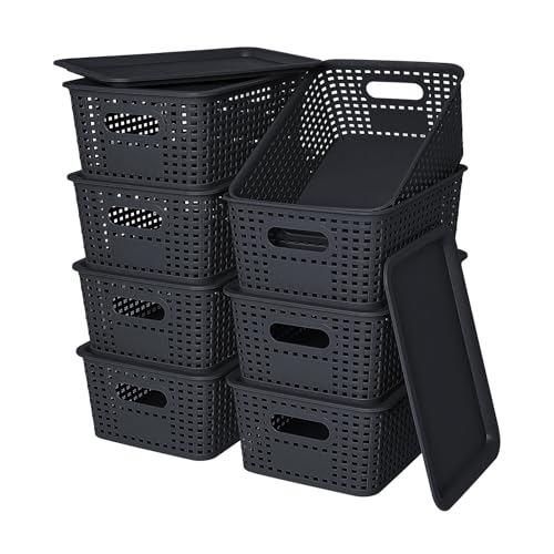 Ohmlove 8 Pack Plastic Storage Baskets with Lids for Organization - Image 2
