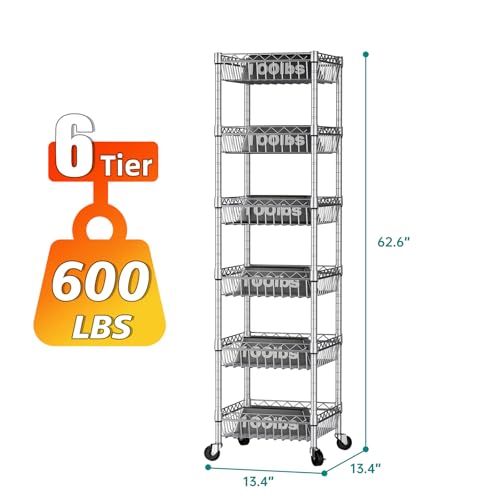 6 Tier Shelf Wire Shelving Adjustable Storage Shelves Basket Rack - Image 4