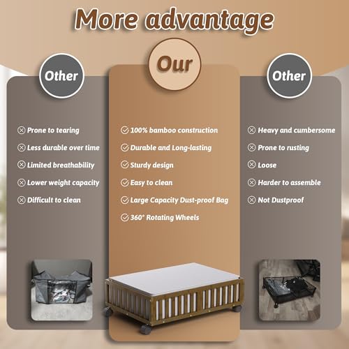 Bamboo Under Bed Storage Containers with Wheels, 2 Pack - Image 5