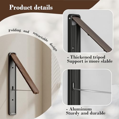 Wall-Mounted Retractable Clothes Drying Rack(Walnut, 2 Pack) - Image 5