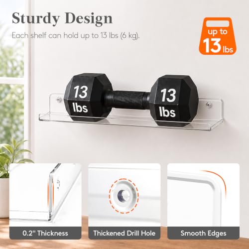 Lifewit Acrylic Floating Shelves for Bathroom 14" Clear, 4 Pack - Image 5