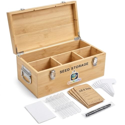 Bamboo Seed Storage Box Organizer with Removable Dividers (Wood) - Image 2