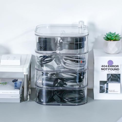 Large Charger Cable Storage Box with Lid, 4-Tiers, Clear - Image 6