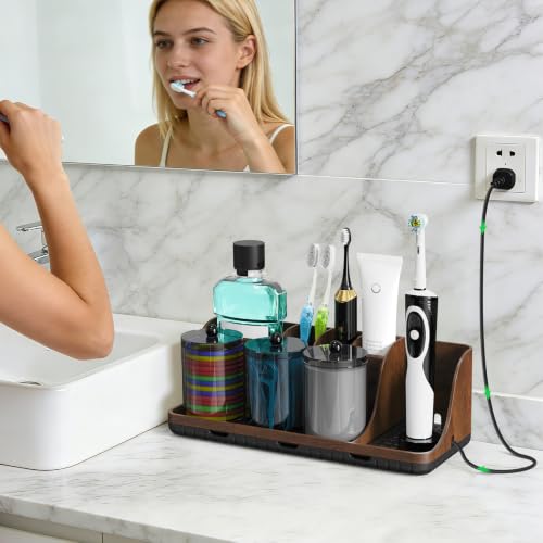 Bathrooms Toothbrush Holder Set with 3 PCS Qtip Holder (Brown - Image 3