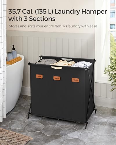 SONGMICS Laundry Hamper, 35.6 Gal. 3 Sections - Image 5