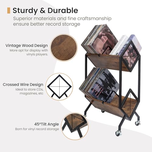 Vinyl Record Storage Holder with Wheels, 2-Tier Record - Image 7