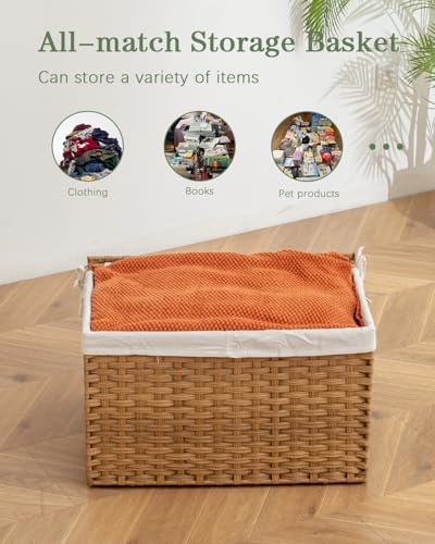 SETVSON Storage Basket with Lid Rattan Woven Storage Baskets - Image 7