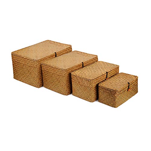 4 Pack, Wicker Baskets with Lids - Image 2