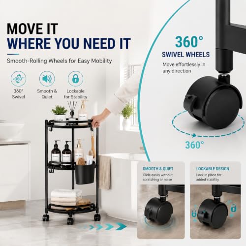 3 Tier Rolling Corner Organizer with Wheels, Freestanding Storage - Image 5