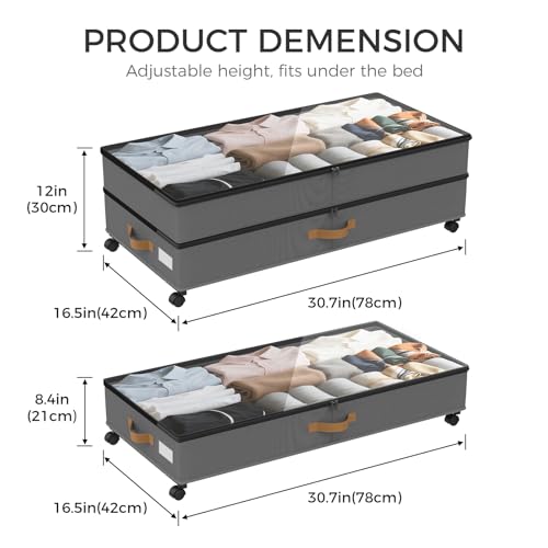 75L 2 Pack Adjustable Under Bed Storage with Wheels - Image 3