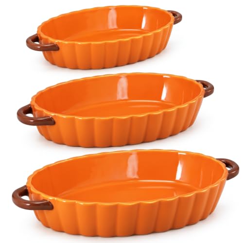 Pumpkin Baking Dish Set of 3 Ceramic Baking Dish, 10''/12''/14" - Image 2