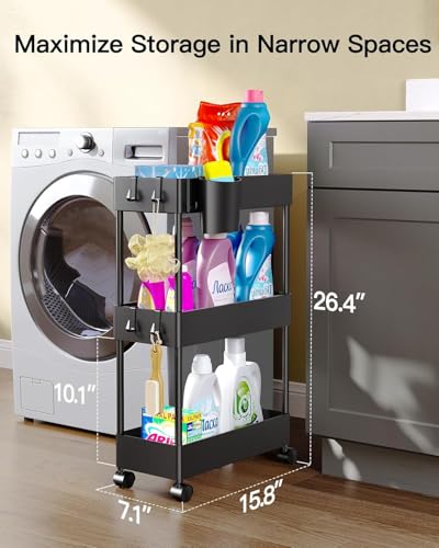 Pipishell 3 Tier Bathroom Storage Cart, Slim Storage | All Products - Image 3