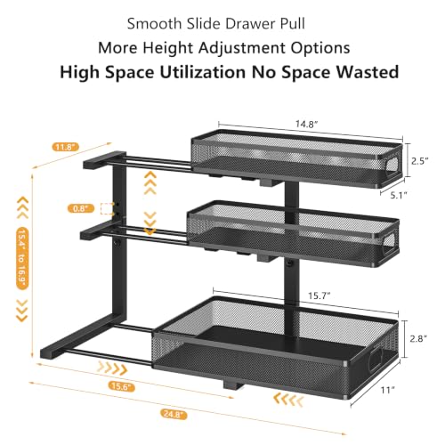 3-Tier Under Sink Organizer, Slide Out Drawer Rack, Black, 2 Pack - Image 4