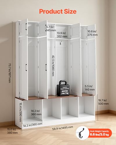 VEVOR Hall Tree with Bench and Shoe Storage, 59" Wide - Image 3
