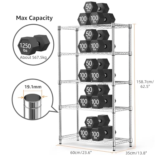 M MZG 1250 lbs Steel Heavy Duty 5-Tier Utility Shelving Unit - Image 4