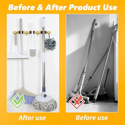 3 Racks and 4 Heavy Duty Hooks Mop and Broom Holder Wall - Image 7