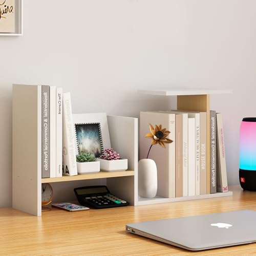 White Desk Organizers and Storage Small Desktop Bookshelf Length - Image 4