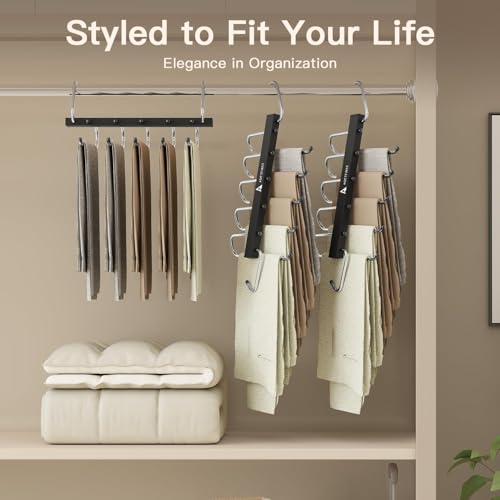 6 Pack Pants Hangers Space Saving,Closet Hanger Space Saver,Black - Image 8