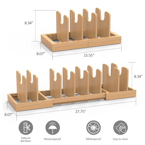 Pots and Pans Organizer Under Cabinet,Bamboo Pot Lid Organizer - Image 3