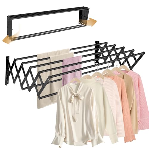 XL-31.5" Wall Clothes Drying Rack, Retractable Mounted Rack Black - Image 2