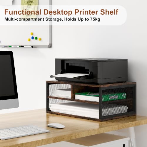 2 Tier Printer Stand with Storage, Wooden Printer Shelf - Image 4