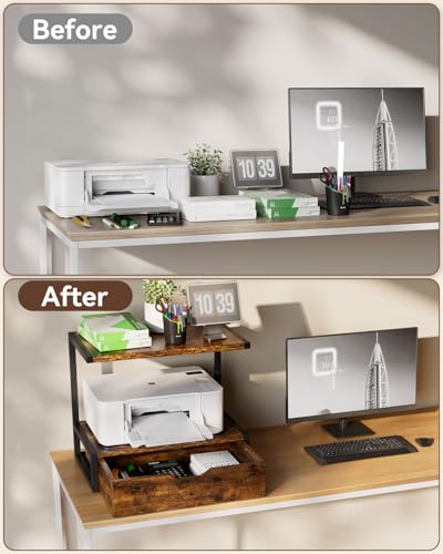 IBUYKE 2 Tier Desktop Printer Stand with Storage Drawer TLJ015H - Image 6