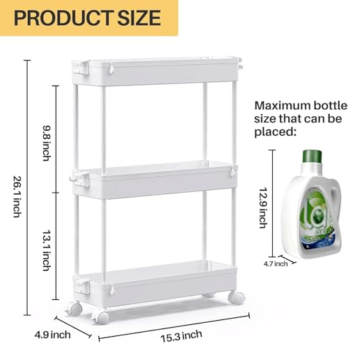 SPACEKEEPER Slim Rolling Storage Cart, 3 Tier Bathroom Cart - Image 3