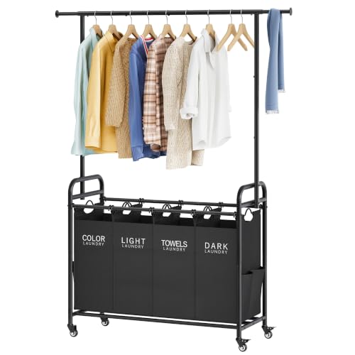 Tajsoon Laundry Sorter with Hanging Bar, 4 Section Laundry Hamper - Image 2