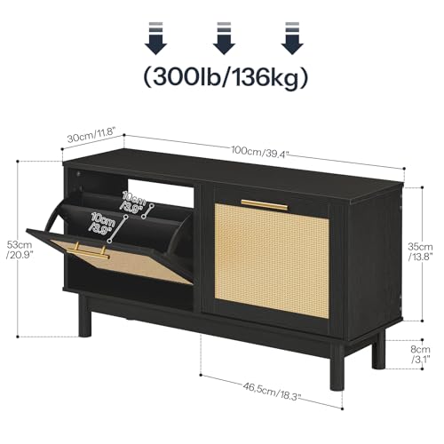 HOOBRO Rattan Shoe Storage Bench with Double Flip Drawers - Image 3