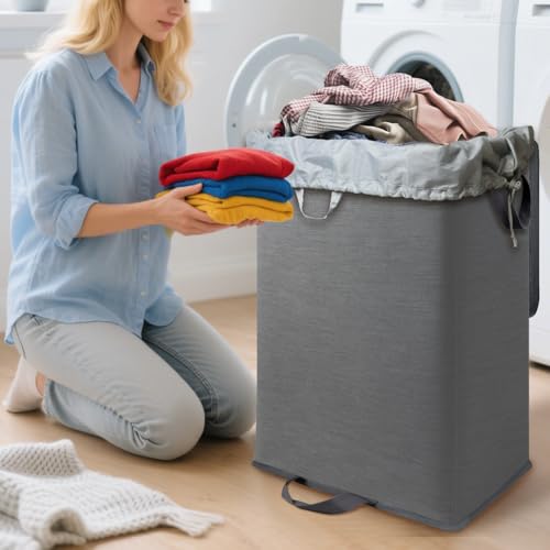 Foldable Laundry Hamper with 2 Removable Drawstring - Image 3