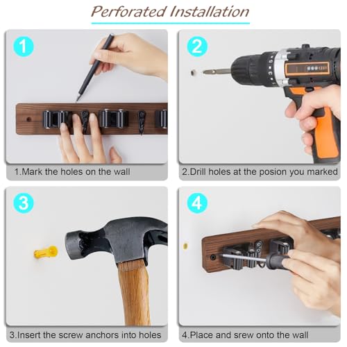 OUTNILI Mop and Broom Holder Wall Mount - Wood Broom Mop Hanger - Image 8