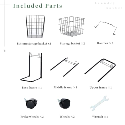 Laundry Cart Square Three Tier Laundry Basket Space-Saving - Image 8