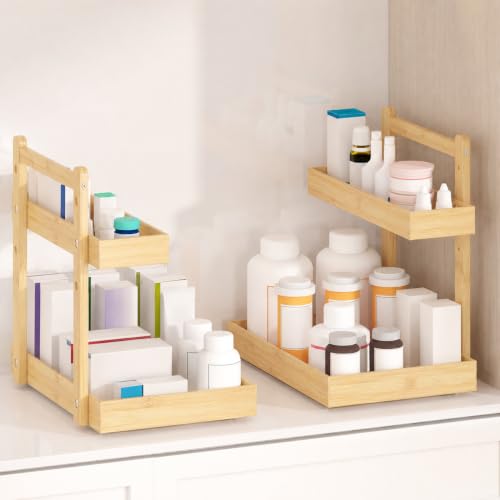 Bamboo Under Sink Organizer 2 Pack, 2-Tier Pull Out Cabinet - Image 5