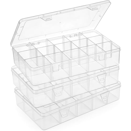 Bead Organizer Storage 3 Pack 15 Grid Clear Plastic Tackle - Image 2