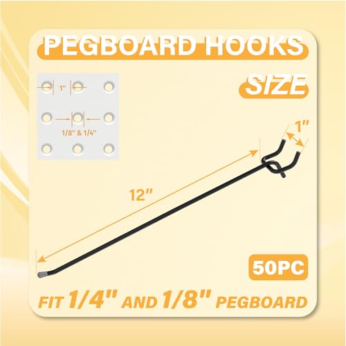 50PC 12" Pegboard Hooks for 1/4" Peg Board - Image 3