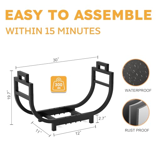 30 Inch Firewood Rack Outdoor Indoor with Handle and Log - Image 4
