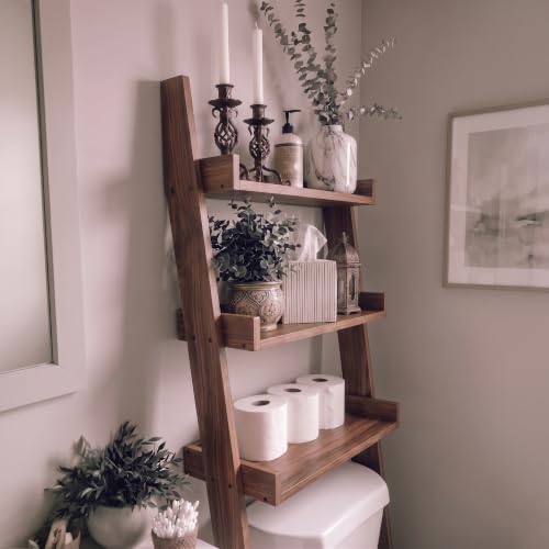 Over-the-Toilet Ladder Shelf, 3-Tier Wood Bathroom Rack - Image 6