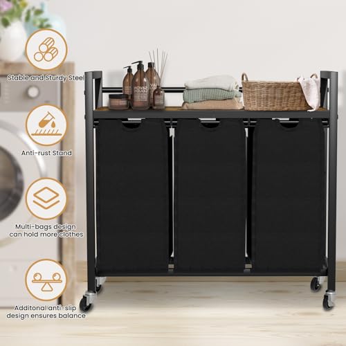 Laundry Sorter, Laundry Hamper 3 Section - Image 8