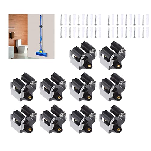 Broom Holder Wall Mount 10 Pack Heavy Duty Metal Mop Broomstick - Image 2