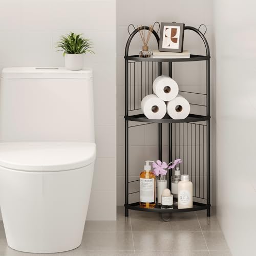 Corner Bathroom Shelf Metal Short Corner Stand Shelf Black - Image 2