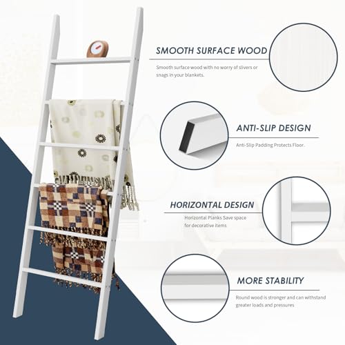 Delywh Wood Blanket Ladder, 57.5'' Rustic Towel Quilt | Garage Storage - Image 5