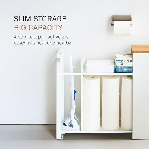 YAMAZAKI Home Pull-Out Bathroom Storage Cabinet with Wood Top - Image 6