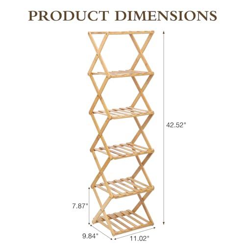 Bamboo Shoe Rack 6 Tier Foldable Shoe Rack for Entryway - Image 3