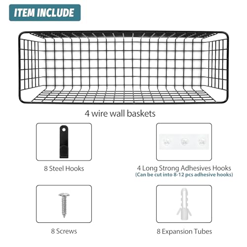 4 Set [EXTRA LARGE] Hanging Wall Mount Storage Baskets - Image 5