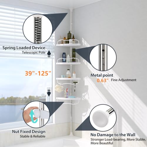 Corner Shower Caddy Tension Pole, 4 Adjustable Shelv | All Products - Image 4