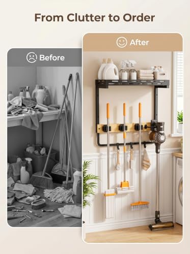 Broom Holder Wall Mount, All-in-One Cleaning Tool Organizer Shelf - Image 7