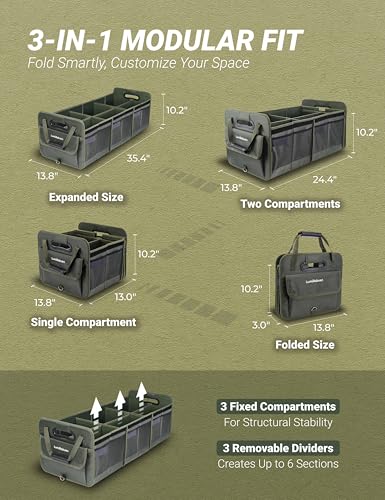 Heavy Duty Trunk Organizer with Lid for SUV & Truck (XL, Green) - Image 4