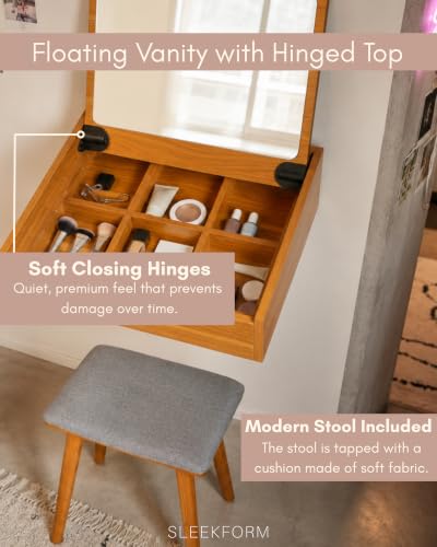 Sleekform Small Vanity Desk with Mirror & Chair, 18 x 20 Inch - Image 7