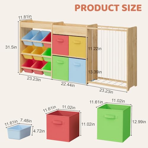 Large Wooden Plush Toy Storage Organizer with Bookshelf - Image 3