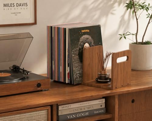 Wooden Vinyl Record Storage with Adjustable Divider - Image 3